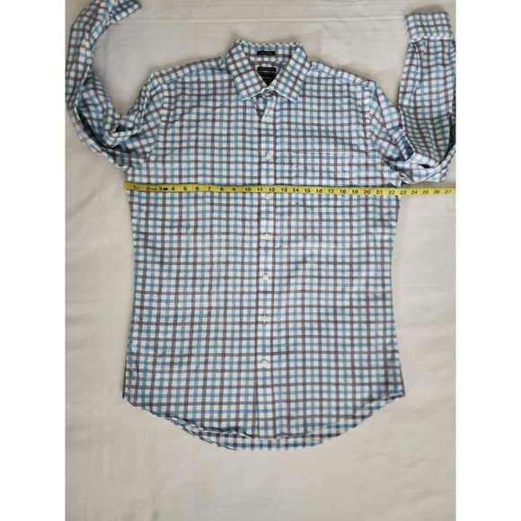 Neiman Marcus Men's Blue Plaid Trim Fit Long Sleeve Shirt Size 16½ - Picture 7 of 9
